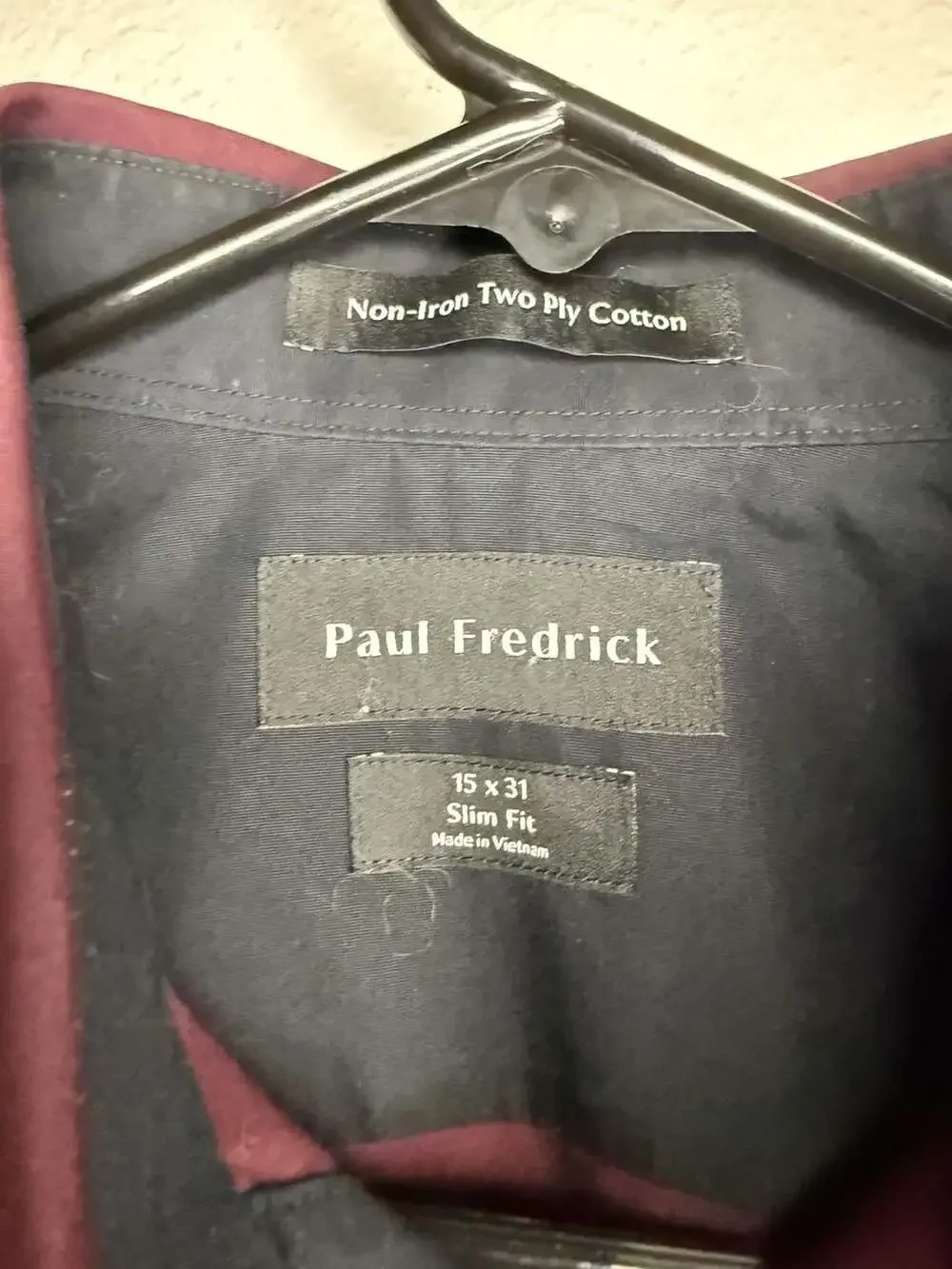 Paul Fredrick Men's Burgundy Non-Iron Two Ply Cotton Slim Fit Dress15 x 31